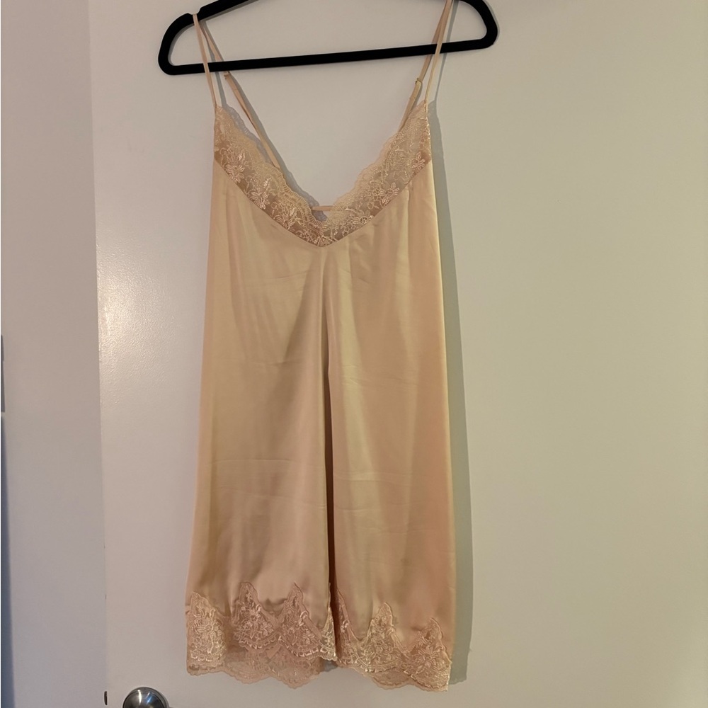 Elegant Peach Lace Trim Slip Dress